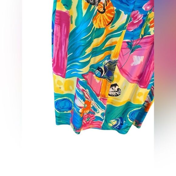 Bindi Sz L Vintage Hawaiian Vibrant Yellow Fish Print Sleeveless Tank Dress - Picture 3 of 8